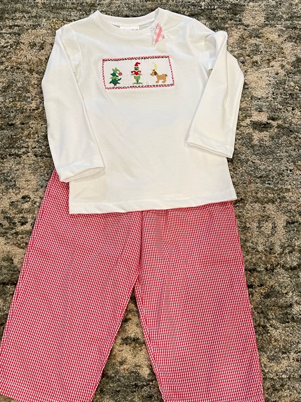 Smocked Grinch Top with Red Gingham Pants